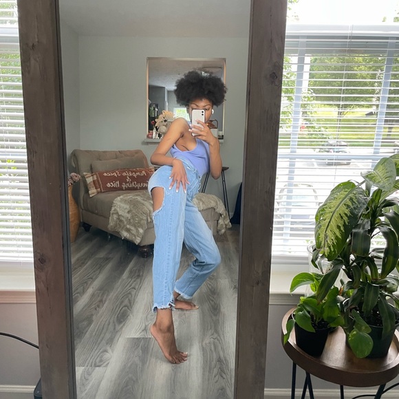 Baby Blue Super Distressed Boyfriend Jeans - Picture 6 of 11